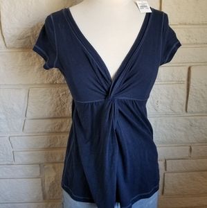 Abercrombie NWT Navy Blue Twist V Neck Tee Top